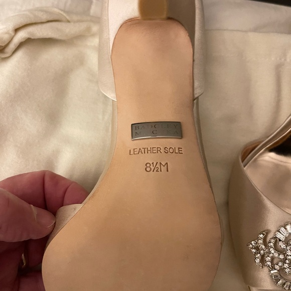 Badgley Mischka Embelished peep toe 3 inch heels in champagne satin - Picture 6 of 7